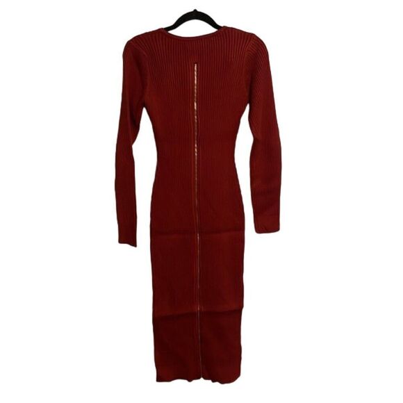 Lulus Everyday Beauty Rust Red Long Sleeve Ribbed Knit Sweater Dress Size L NWT - Picture 7 of 10